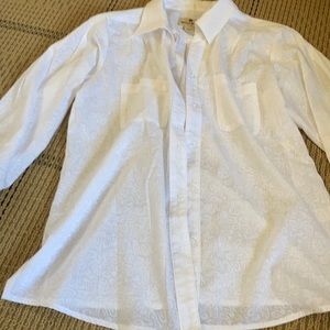 Lightweight, white, wool rich button up